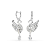 Swan Vienna earrings, Swan, White, Rhodium plated