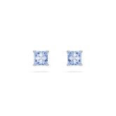 Matrix stud earrings, Square cut, Blue, Rhodium plated