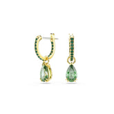 Attract drop earrings, Pear cut, Green, Gold-tone plated
