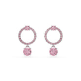 Attract drop earrings, Round cut, Pink, Rhodium plated