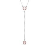Attract Y necklace, Round cut, Pink, Rhodium plated