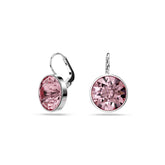 Bella drop earrings, Round cut, Pink, Rhodium plated