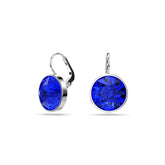 Bella drop earrings, Round cut, Blue, Rhodium plated