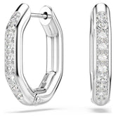 Dextera hoop earrings Octagon shape, Round cut, White, Rhodium plated