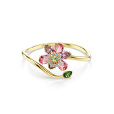 Idyllia bangle, Mixed cuts, Flower, Multicolored, Gold-tone plated