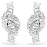 Matrix earrings Baguette cut, Knot, White, Rhodium plated