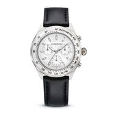 Dextera Tachymetre watch, Swiss Made, Leather strap, Silver tone, Stainless steel