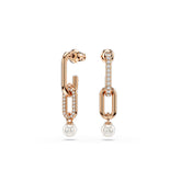 Constella drop earrings, Crystal pearl, Round cut, White, Rose gold-tone plated