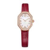 Dextera Octagon watch, Swiss Made, Leather strap, Red, Rose gold-tone finish