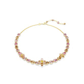 Idyllia necklace, Mixed cuts, Flower, Multicolored, Gold-tone plated
