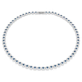 Una Angelic Tennis necklace Round cut, Blue, Rhodium plated