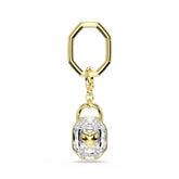 Key ring, Oval cut, White, Gold-tone plated