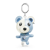 Teddy bag charm, Bear, Blue, Rhodium plated