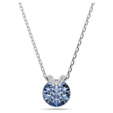 Bella V pendant Round cut, Blue, Rhodium plated
