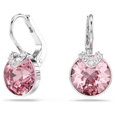 Bella V drop earrings Round cut, Pink, Rhodium plated