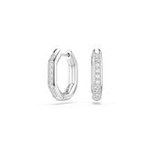 Dextera hoop earrings, Octagon shape, Round cut, White, Rhodium plated