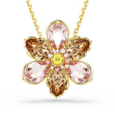 Idyllia pendant and brooch, Mixed cuts, Flower, Multicolored, Gold-tone plated