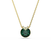 Bella V pendant, Round cut, Green, Gold-tone plated