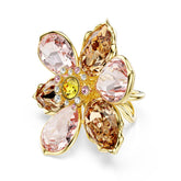 Idyllia motif ring, Mixed cuts, Flower, Multicolored, Gold-tone plated