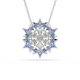 Magic pendant and brooch, Snowflake, Blue, Rhodium plated
