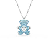 Teddy pendant, Bear, Blue, Rhodium plated
