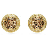 Una Angelic stud earrings Round cut, Caramel, Gold-tone plated