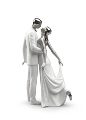 Happy Anniversary Couple Figurine, Silver Luster