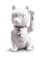 Maneki Neko Figurine, Silver Lustre