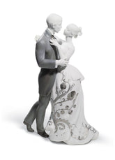 Lovers' Waltz Couple Figurine, Silver Luster
