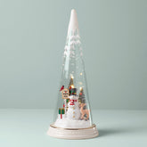 Lit Christmas Cone With North Pole Snowman Scene