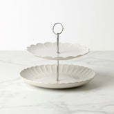 French Perle Scallop White 2-Tier Server