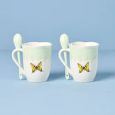Butterfly Meadow Color Mugs With Spoons, Set Of 2, Green