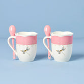 Butterfly Meadow Color Mugs With Spoons, Set Of 2, Pink