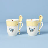 Butterfly Meadow Color Mugs With Spoons, Set Of 2, Yellow