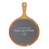 8x12 Round Acacia Wood/Slate Serving Board with Handle