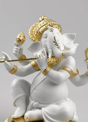 Bansuri Ganesha Figurine, Golden Luster