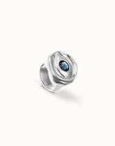 Eye-Shaped Ring With Faceted Blue Crystal - Silver