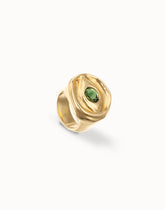 Eye-Shaped Ring With Faceted Green Crystal - Gold