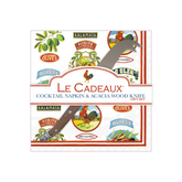 Vintage Olive Allover Cocktail Napkins (Pack of 20) & Mini Laguiole Cheese Knife Gift Set