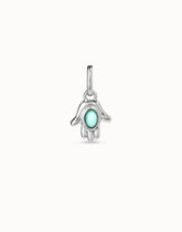 Hand Shape Charm With Turquoise Murano Crystal In The Center - Silver