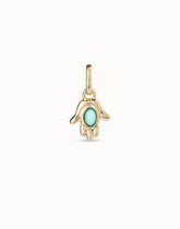 Hand Shape Charm With Turquoise Murano Crystal In The Center - Gold