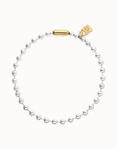 Sterling Silver Plated Ball Necklace With Clasp And Lock In Gold