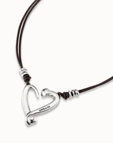 Necklace With 2 Leather Strips And Medium Heart