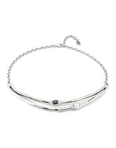 Choker Necklace With 2 Gray, 1 White And 1 Pink Faceted Crystals - Silver