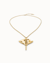 Long Chain Pendant With Stingray - Gold