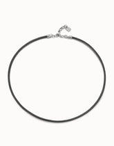 Black Leather Charm Necklace - Silver