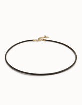 Black Leather Charm Necklace - Gold