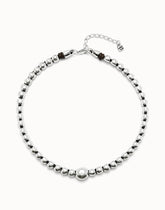 Beaded Short Necklace With Larger Central Bead - Silver