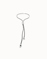 Leather Necklace With Three Beads - Silver