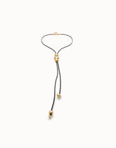 Leather Pendant With Three Beads - Gold